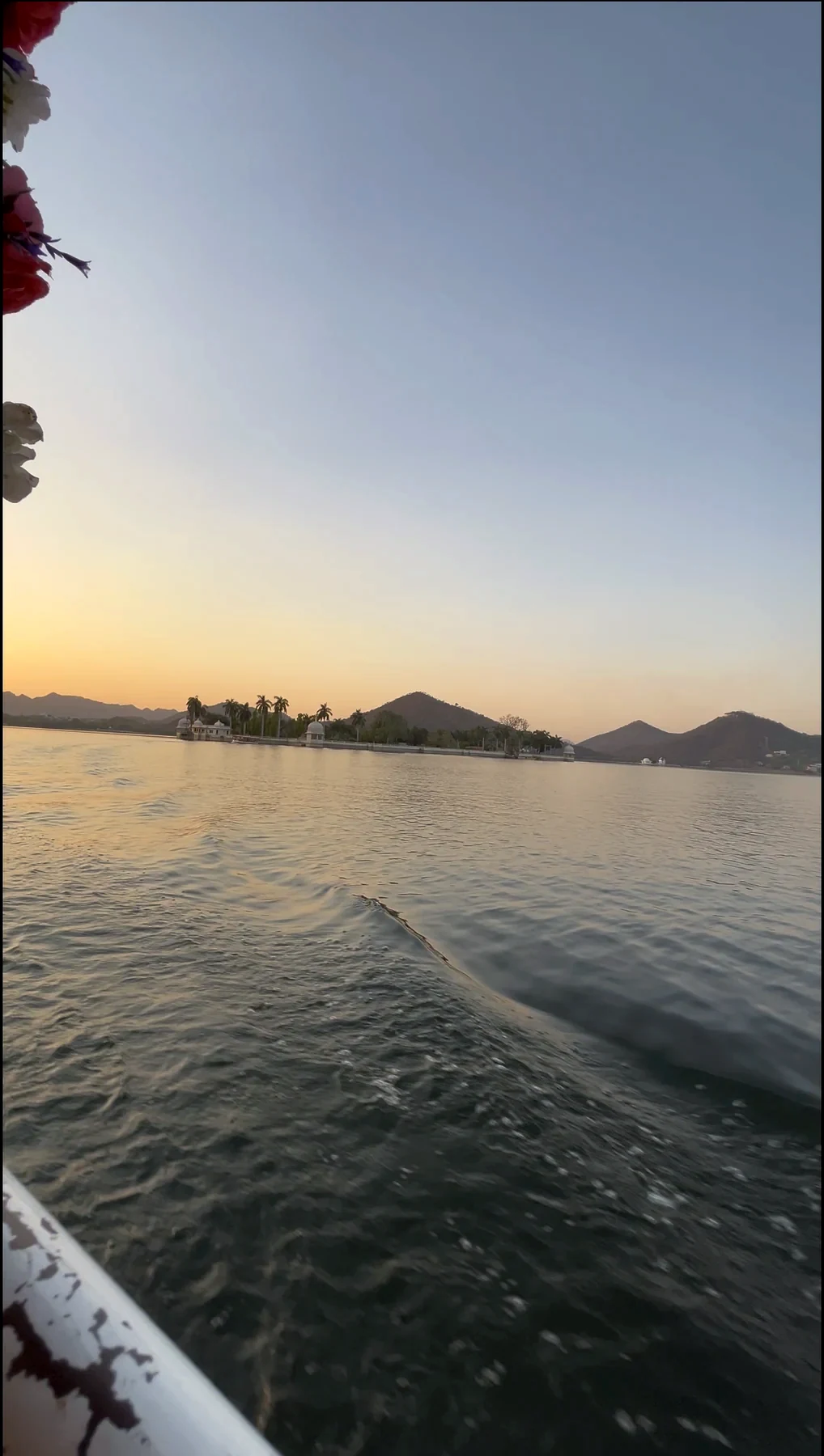 Lake Pichola and the Aravalli Hills in evening light