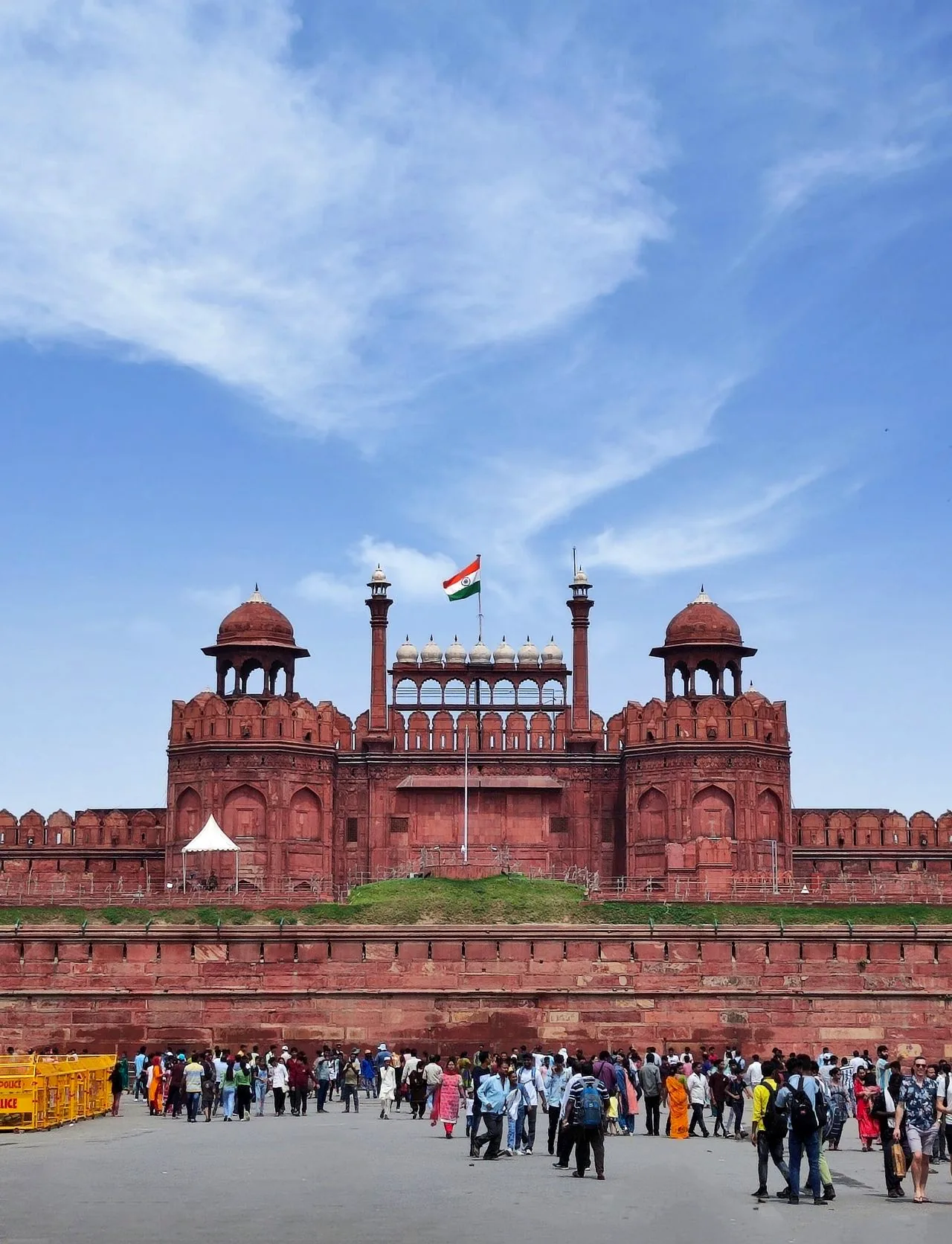Red Fort entrance with visitors in Old Delhi