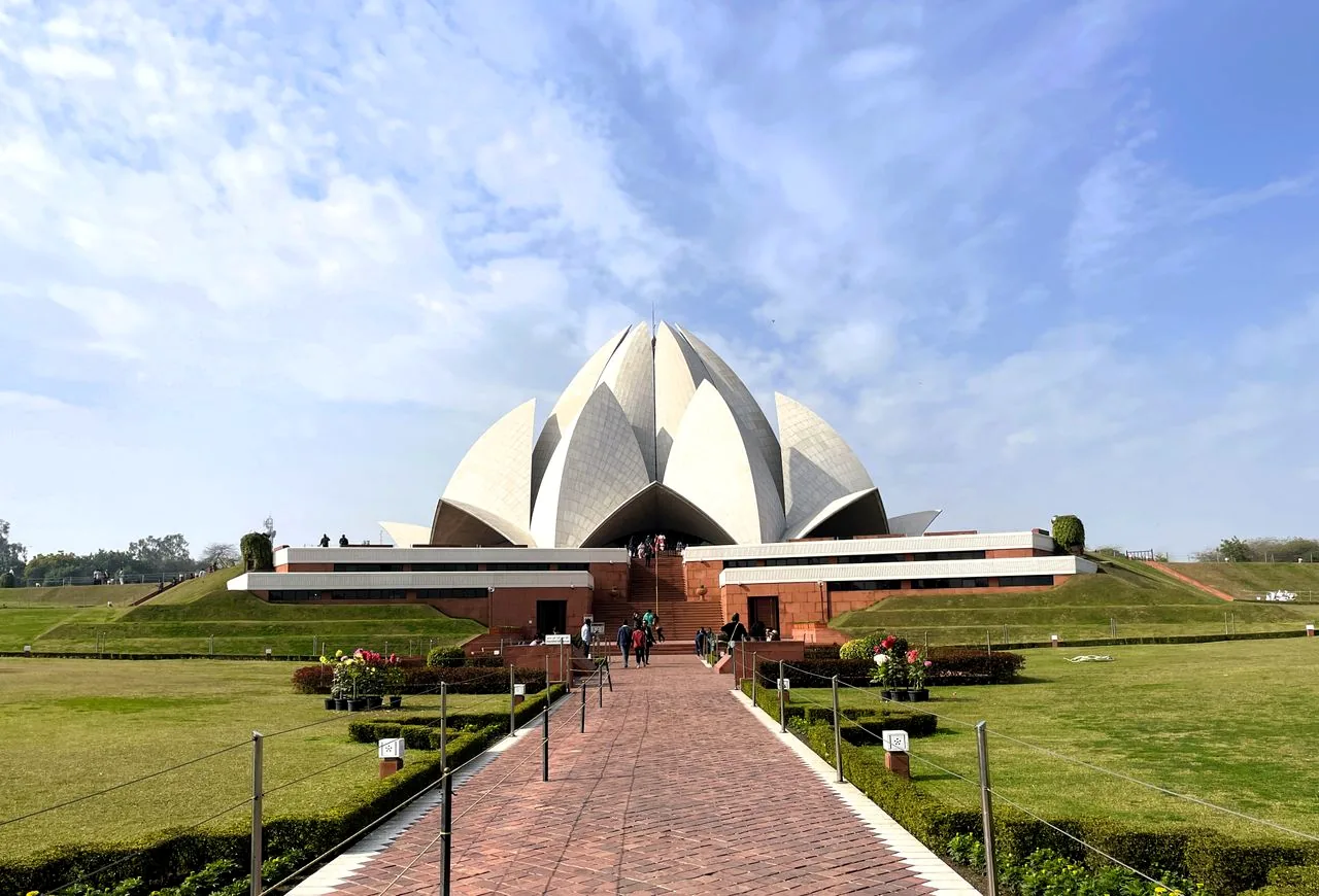 Lotus Temple and landscaped gardens in New Delhi