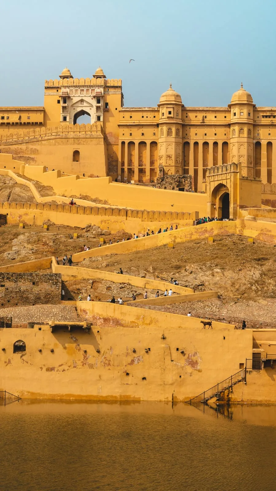 Golden ramparts and entrance gates of Amber Fort, Jaipur